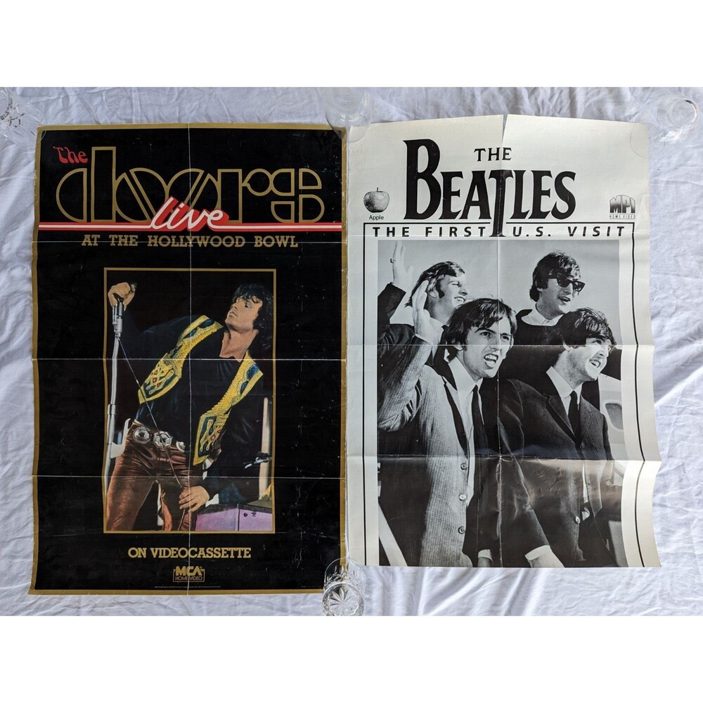 Lot 2 Beatles & The Doors VHS Promo Posters, Classic Rock 60s 70s 80s 90s